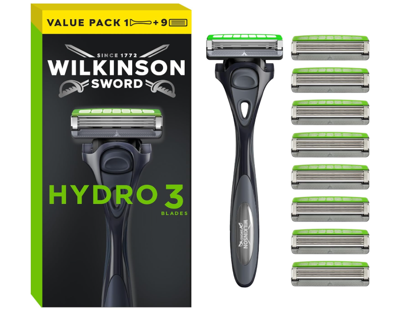Wilkinson Sword Hydro 3 Men's Shaving Handle with 9 Razor Blade Refills