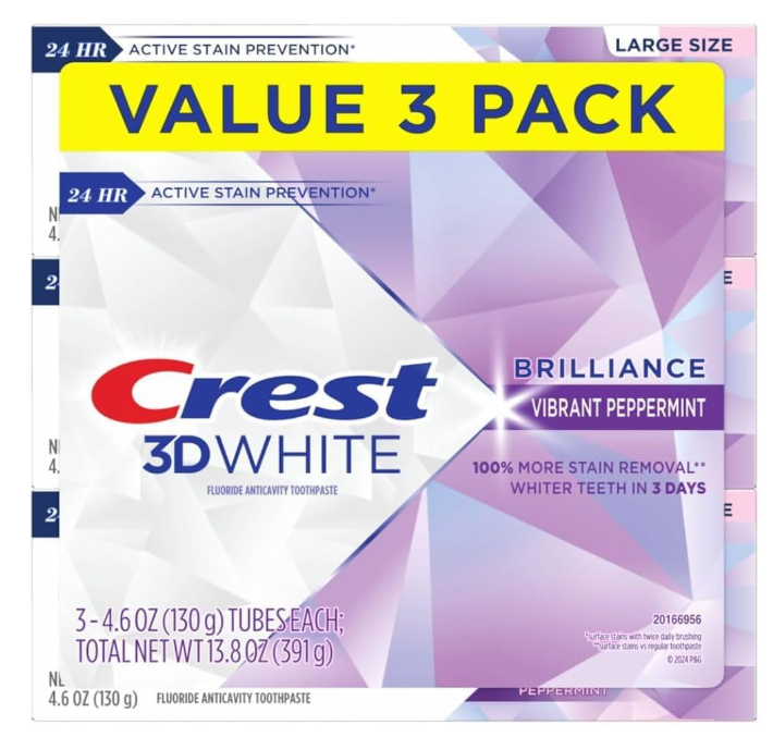 Crest Toothpaste 3D White Brilliance Vibrant Peppermint, 4.1 oz (Pack of 3)