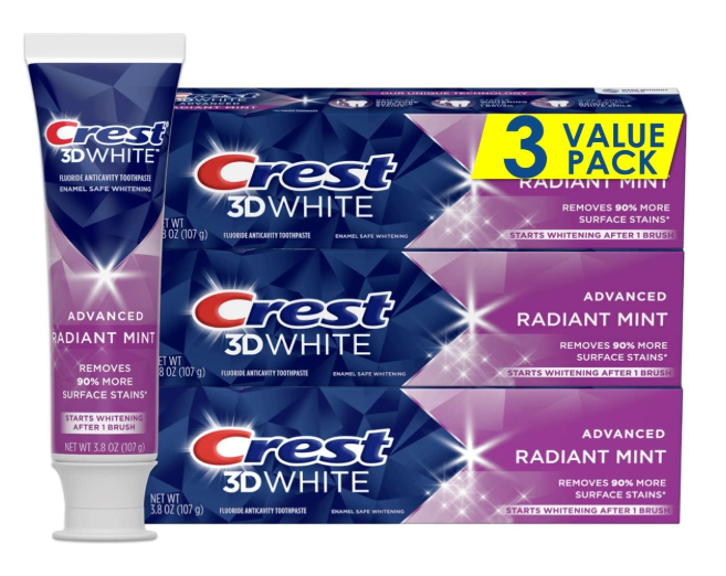 Crest 3D White Radiant Mint Toothpaste 107g 3pck
