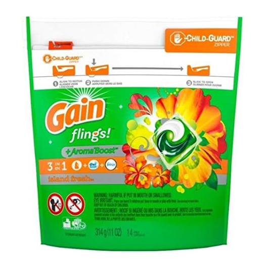 Gain Flings Laundry Detergent Pacs Island Fresh 14 Count 11oz