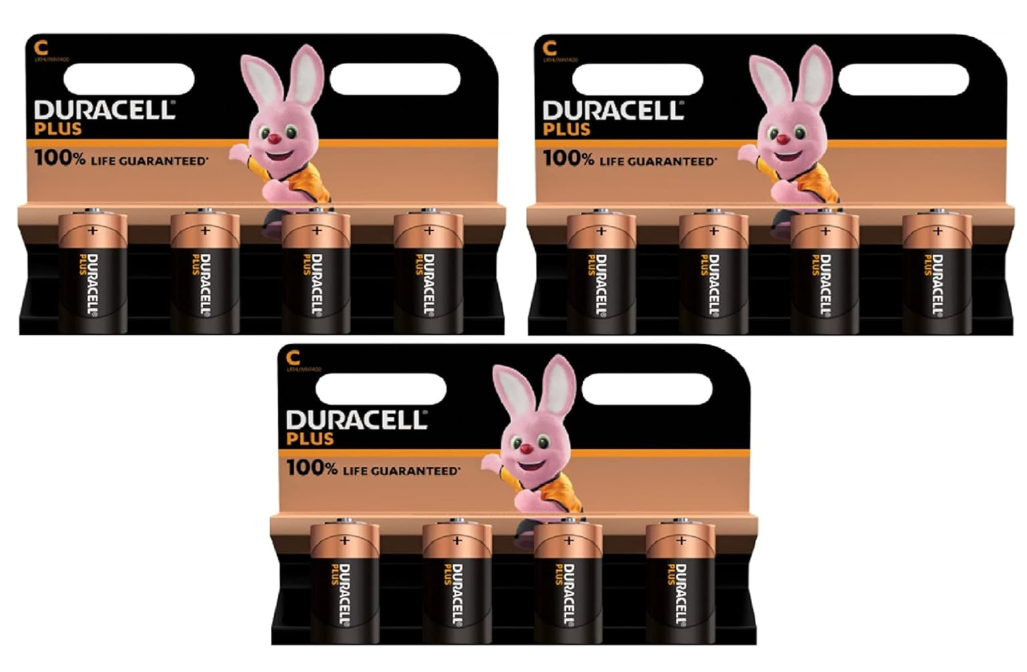 Duracell C Plus Alkaline 3 bulbs of 4 batteries12 batteries