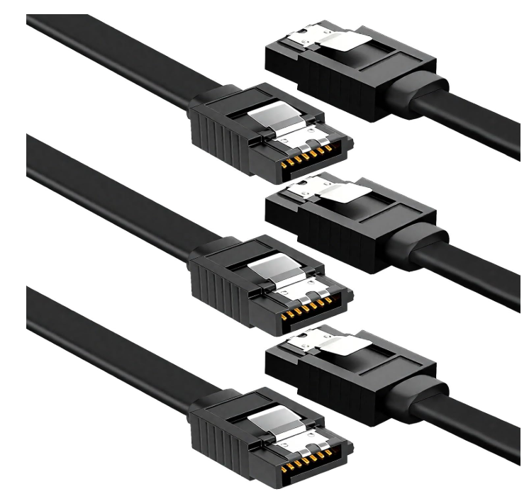 Fogcosy SATA III Data &amp; Power Cable Set 90° Right Angle with Locking Latch for SSD, HDD, CD/DVD Drives Black