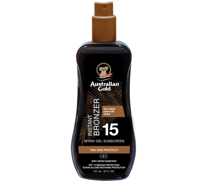 Australian Gold SPF15 Spray Gel Sunscreen Instant Bronzer 237ml