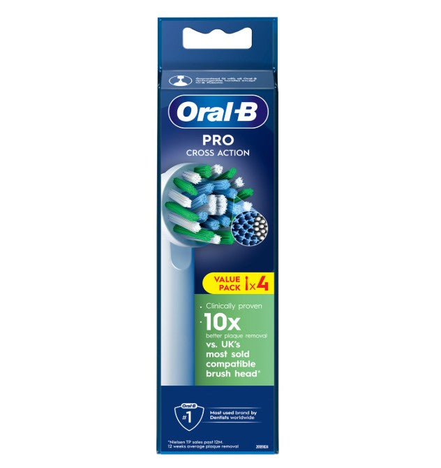 Oral-B Pro Cross Action Electric Toothbrush Heads, White, 4pcs