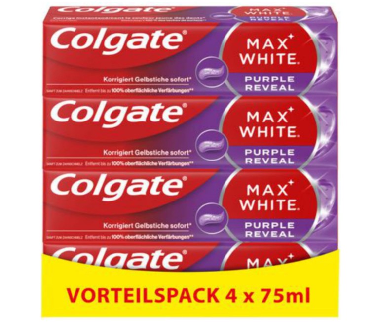 Colgate Max White Purple Reveal Toothpaste 75ml 4-Pack