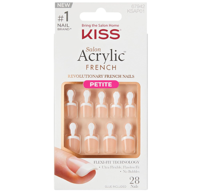 KISS Salon Acrylic French Press-On False Nails Style Crush Hour KSAP01 67942 Petite Squoval 28pcs