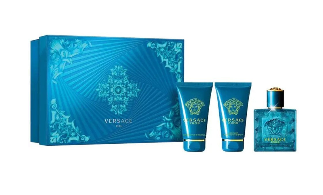 Versace Eros Eau de Toilette 50ml, Aftershave Balm 50ml &amp; Shower Gel 50ml Gift Set for Men