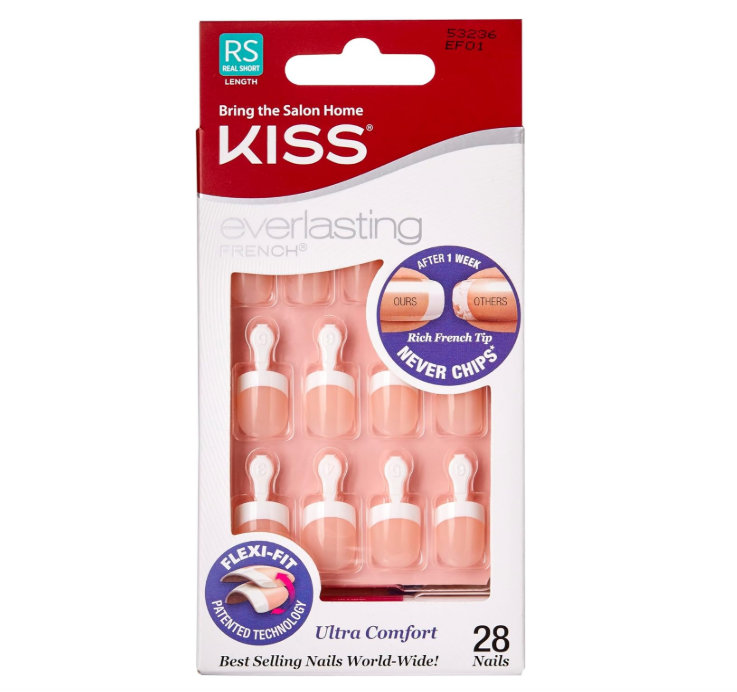 KISS Everlasting French Press-On False Nails Style EF01 53236 Real Short Length 28pcs