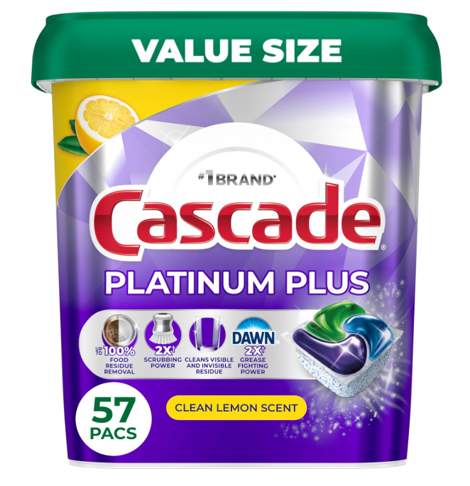 Cascade Platinum Plus ActionPacs Dishwasher Detergent 57 Pacs