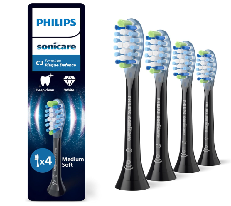 Philips Sonicare C3 Premium Plaque Defence Genuine Replacement Toothbrush Heads 4 Pack Black