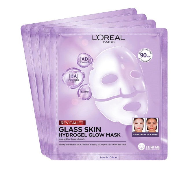 L'Oréal Paris Glass Skin Hydrogel Glow Mask Box of 4