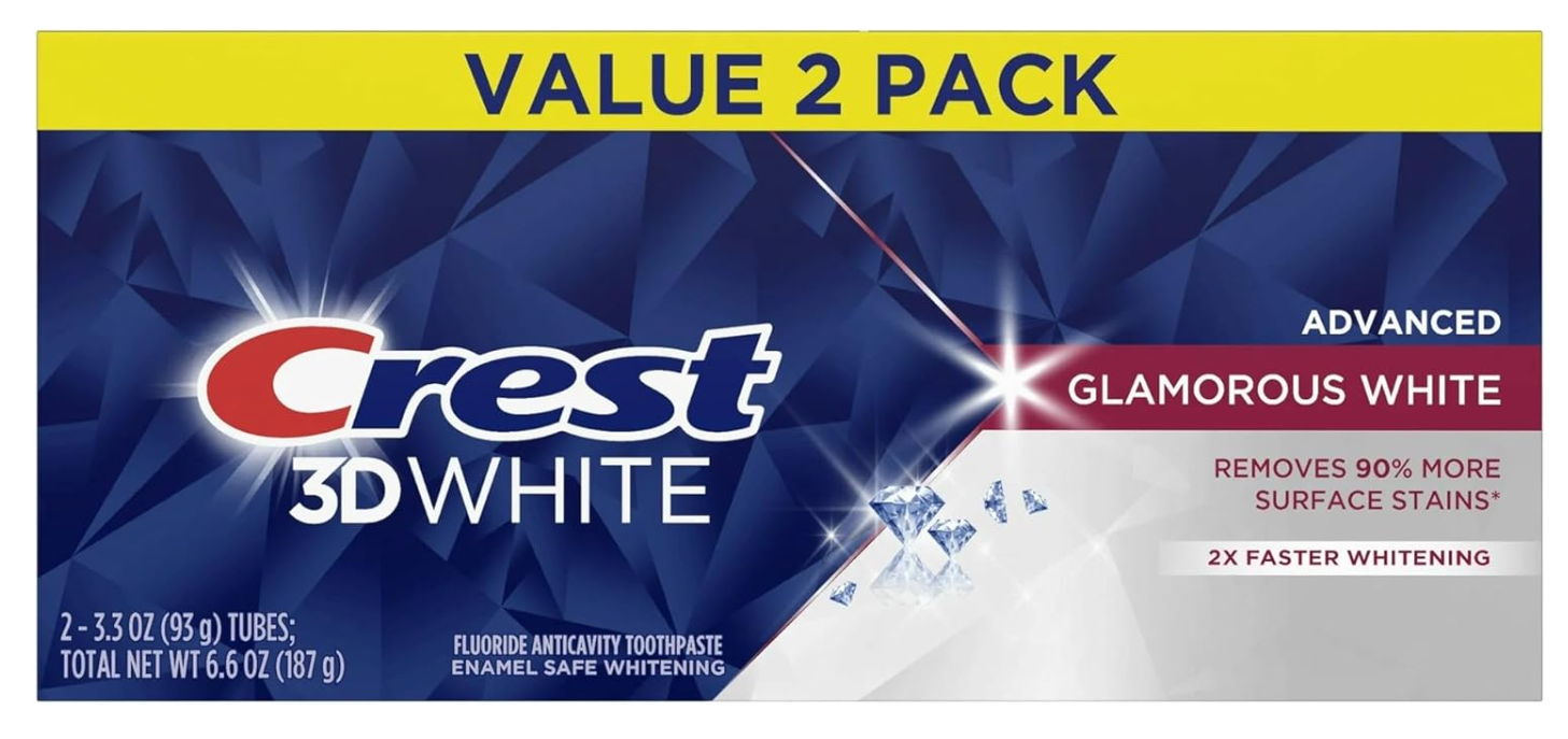 Crest 3D White Fluoride Anticavity Toothpaste Glamorous White 93g 2 Pack