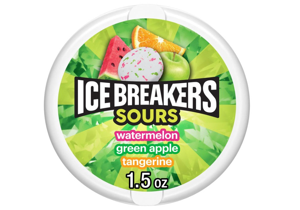 Ice Breakers Sours Watermelon, Green Apple & Tangerine Sugar-Free Mints 42g