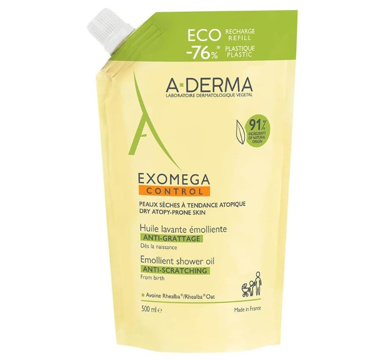 A-Derma Exomega Control Emollient Cleansing Shower Oil Eco-Refill 500ml