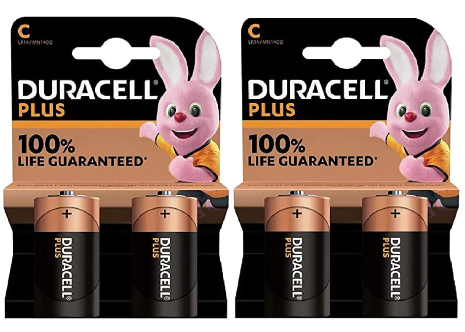 Duracell C Plus Alkaline 2 bulbs of 2 batteries 4 batteries