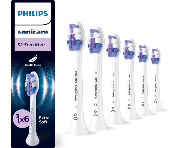 Philips Sonicare S2 Sensitive, Genuine Replacement Toothbrush Heads 6 Pack White