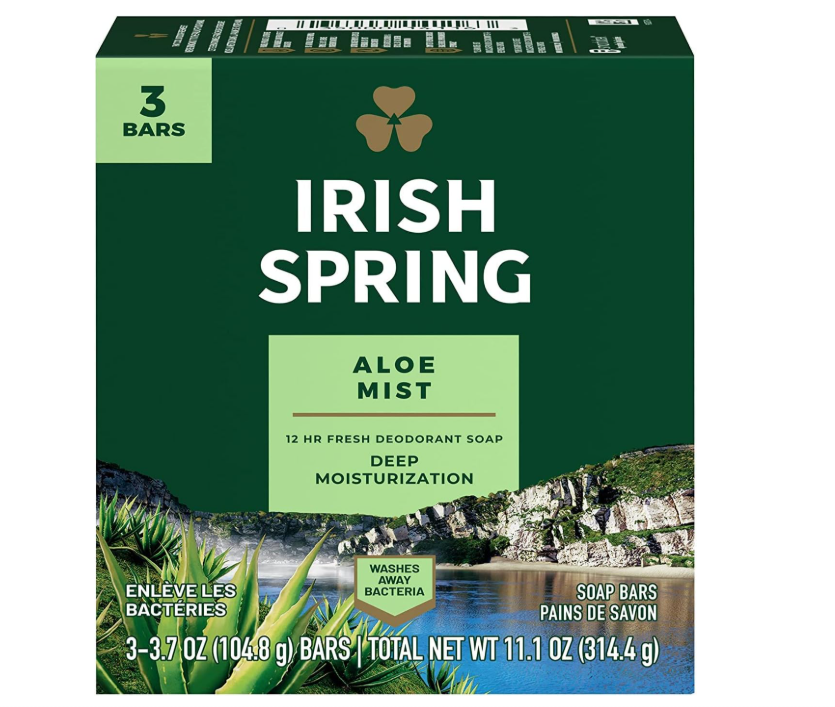 Irish Spring Aloe Mist Deodorant Soap with Flaxseed Oil 3.7oz – 3 Pack