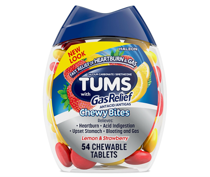 Tums Antacid Chewy Bites Chewable with Gas Relief Lemon & Strawberry 54tab