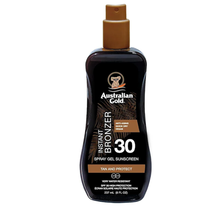 Australian Gold SPF30 Spray Gel Sunscreen Instant Bronzer 237ml