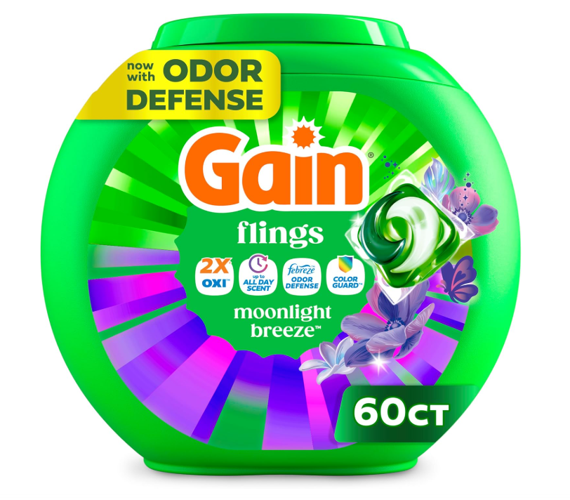 Gain Flings Laundry Detergent Long Lasting Scent Moonlight Breeze 60ct