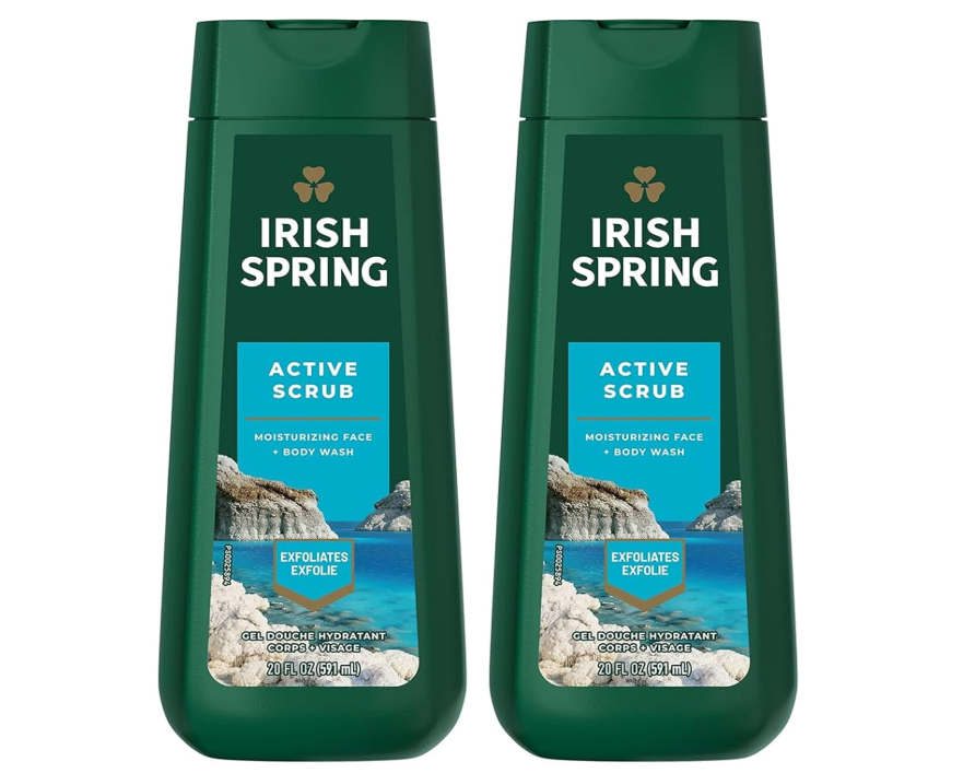 Irish Spring Body Wash Active Scrub Moisturizing Face Exfoliating Gel 20 fl oz – 2 Pack