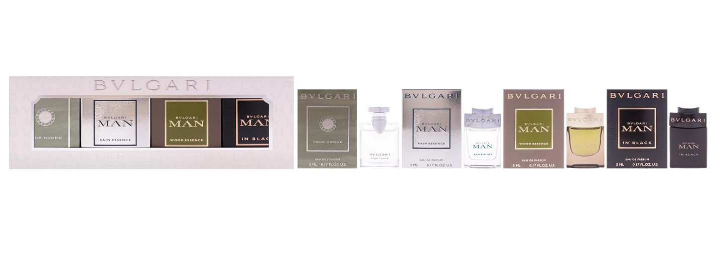 Bvlgari Men's Gift Collection: Pour Homme + Wood Essence + Black + Rain Essence 5ml