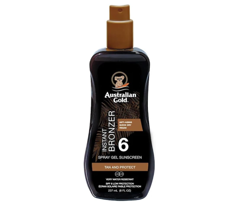 Australian Gold SPF6 Spray Gel Sunscreen Instant Bronzer 237ml