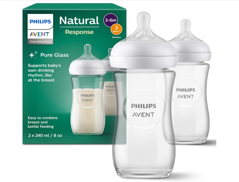 Philips Avent Natural Response Glass Baby Bottles Model SCY933/02, 2-Pack