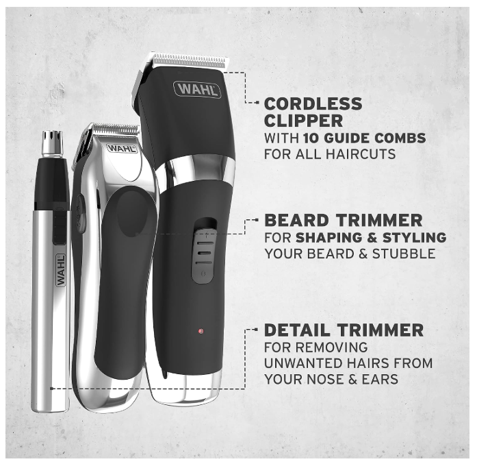 Wahl Wireless Hair Trimmer &amp; Trimmer Gift Set, Cordless Care Kit