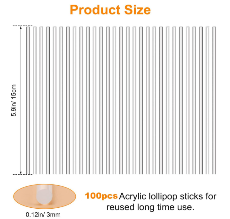 Fogcosy 100 Pcs Cake Lollipop Acrylic Sticks