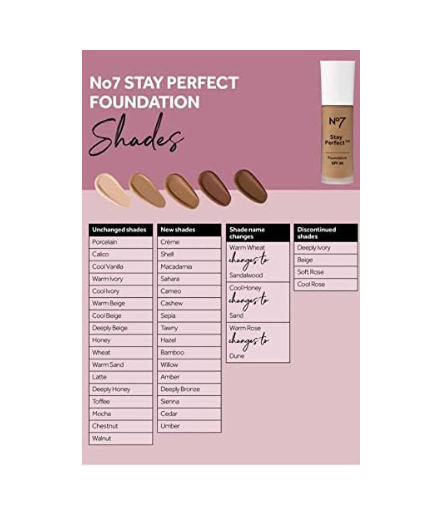 No7 Stay Perfect Foundation - Wheat 30 ml