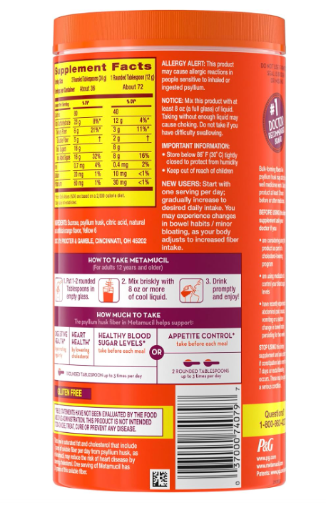 Metamucil psyllium Fiber Suppliment 4-in-1 Fiber 72 Doses