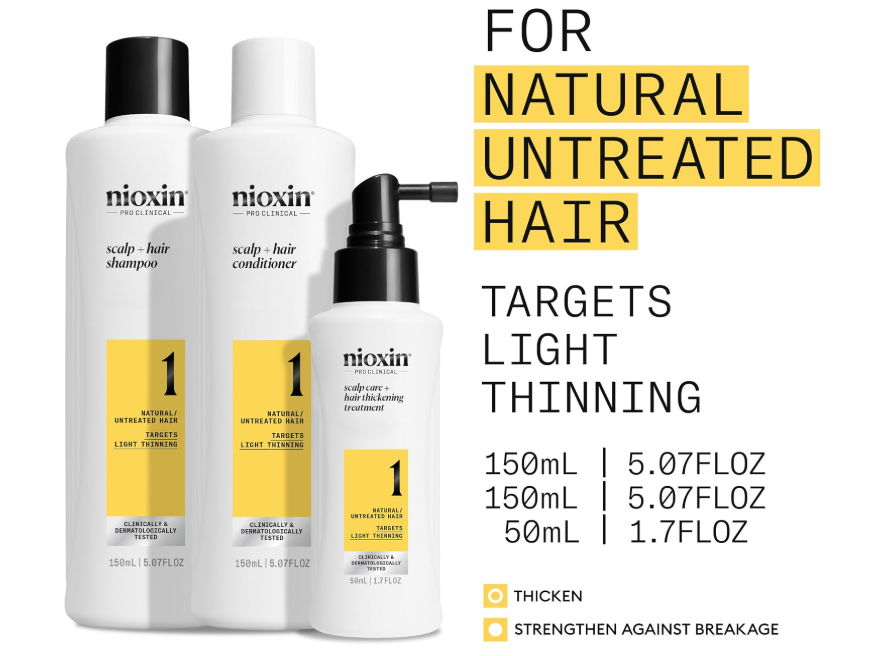 Nioxin System 1 Trial Kit – 150ml Shampoo + 150ml Conditioner + 50ml Treatment