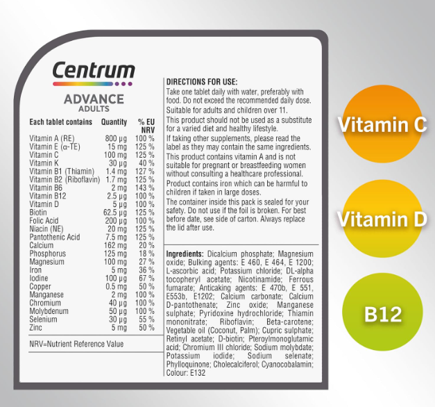 Centrum Advance Multivitamin Tablets, 24 Nutrients, 60 ct