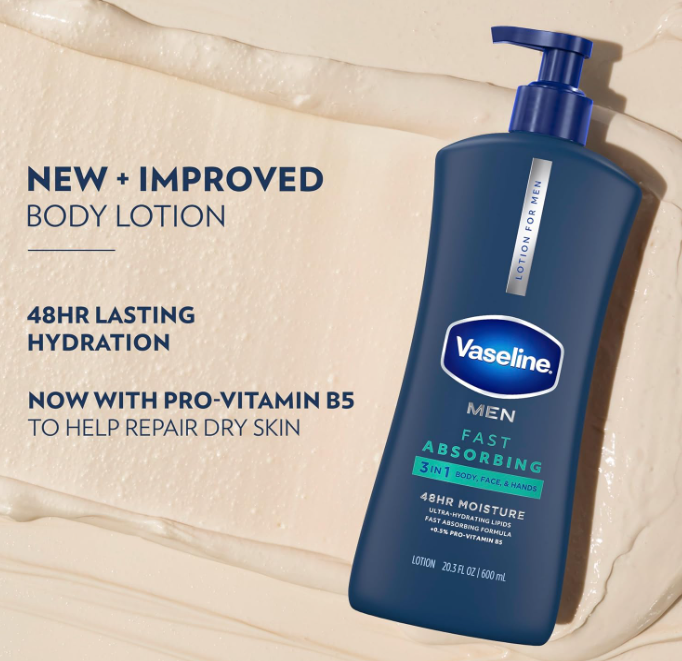 Vaseline Fast Absorbing 3in1 Men Lotion 600ml