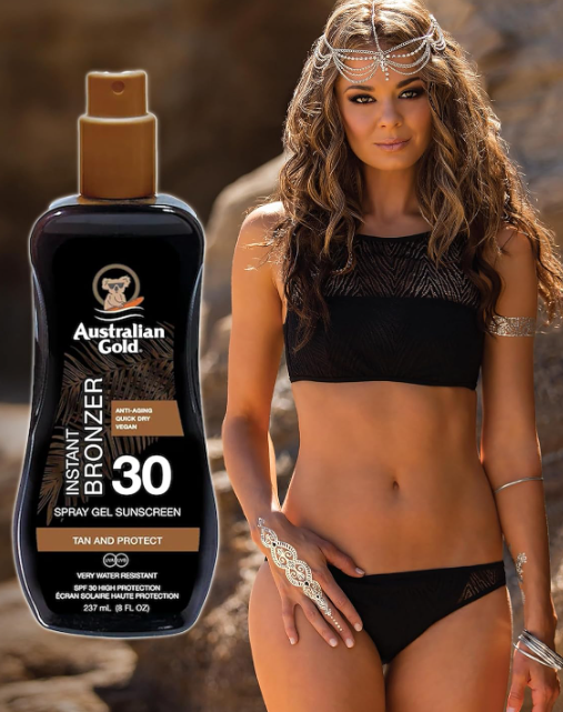 Australian Gold SPF30 Spray Gel Sunscreen Instant Bronzer 237ml