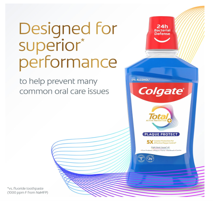 Colgate Total Active Prevention Plaque Protect Mouthwash 0% Alcohol 500ml