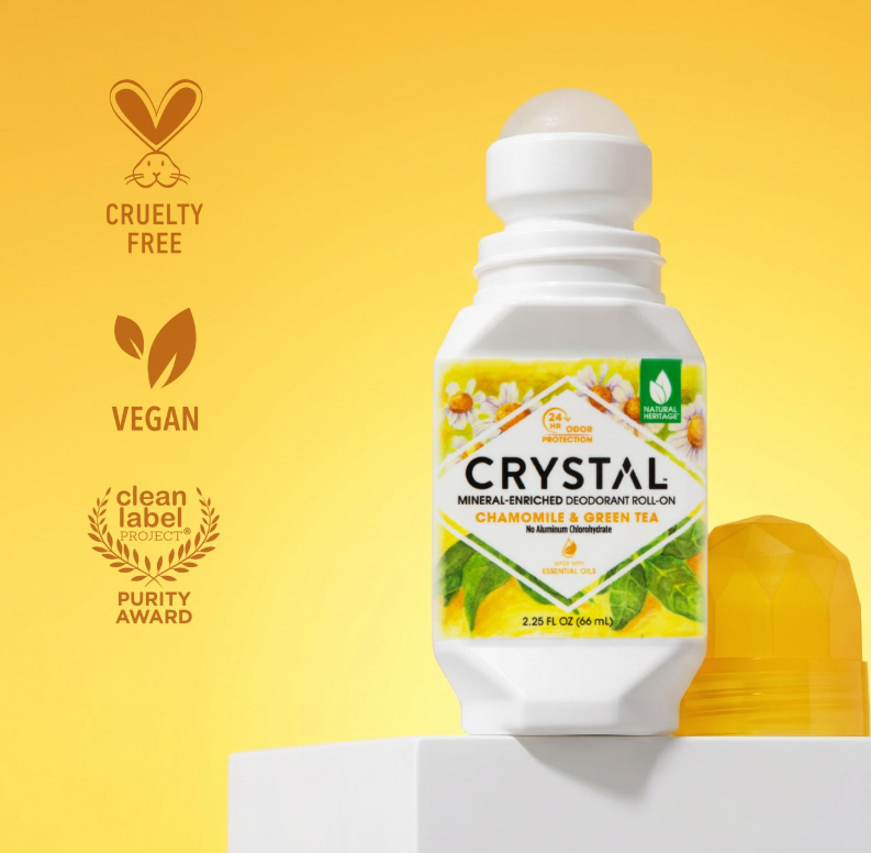 Crystal Essence Mineral Deodorant Roll-On Chamomile & Green Tea 66ml