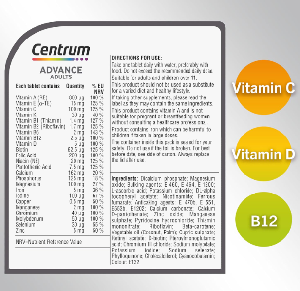 Centrum Advance Multivitamin Tablets, 24 Nutrients, 180 Ct