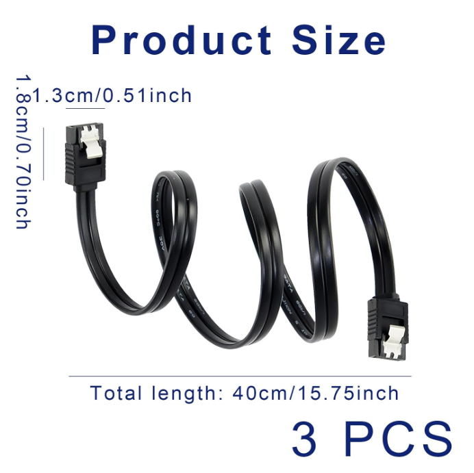 Fogcosy SATA III Data &amp; Power Cable Set 90° Right Angle with Locking Latch for SSD, HDD, CD/DVD Drives Black