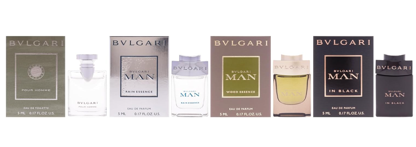 Bvlgari Men's Gift Collection: Pour Homme + Wood Essence + Black + Rain Essence 5ml