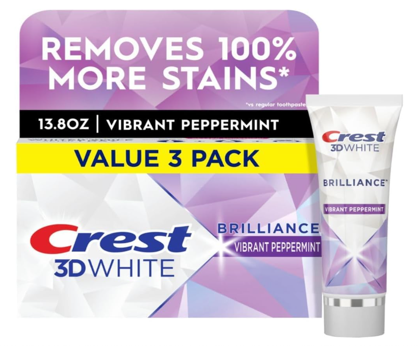 Crest Toothpaste 3D White Brilliance Vibrant Peppermint, 4.1 oz (Pack of 3)
