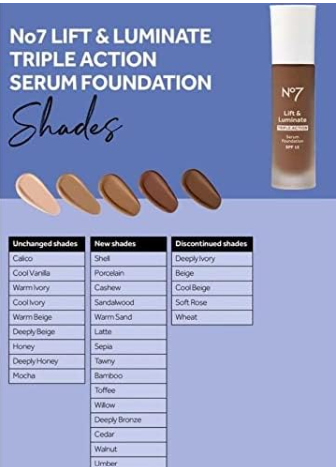 No7 Lift & Luminate Triple Action Serum Foundation SPF15 Calico 30ml
