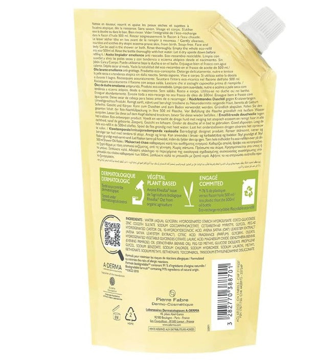 A-Derma Exomega Control Emollient Cleansing Shower Oil Eco-Refill 500ml