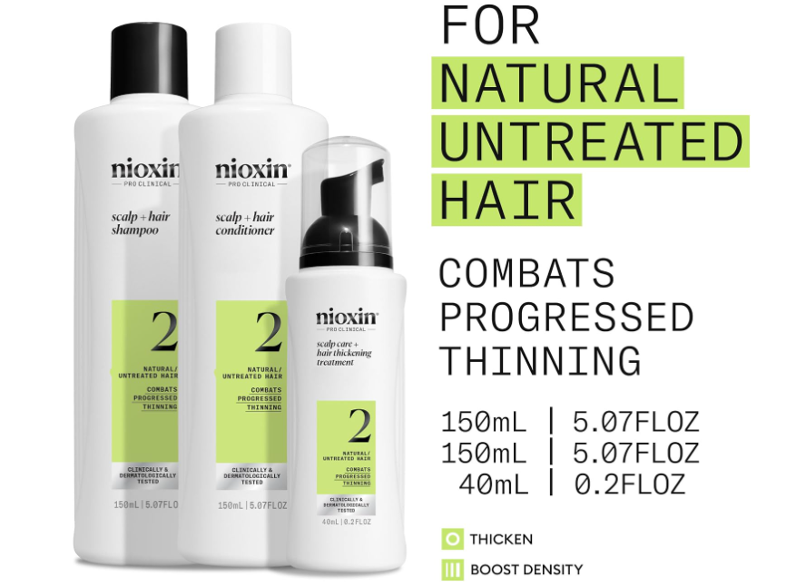 Nioxin System 2 Trial Kit – 150ml Shampoo + 150ml Conditioner + 40ml Treatment