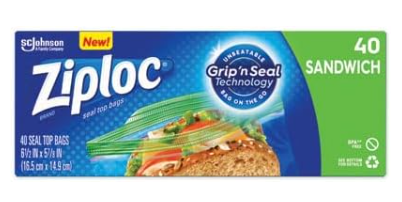 Ziploc Sandwich Bags with Grip 'n Seal Technology 40ct