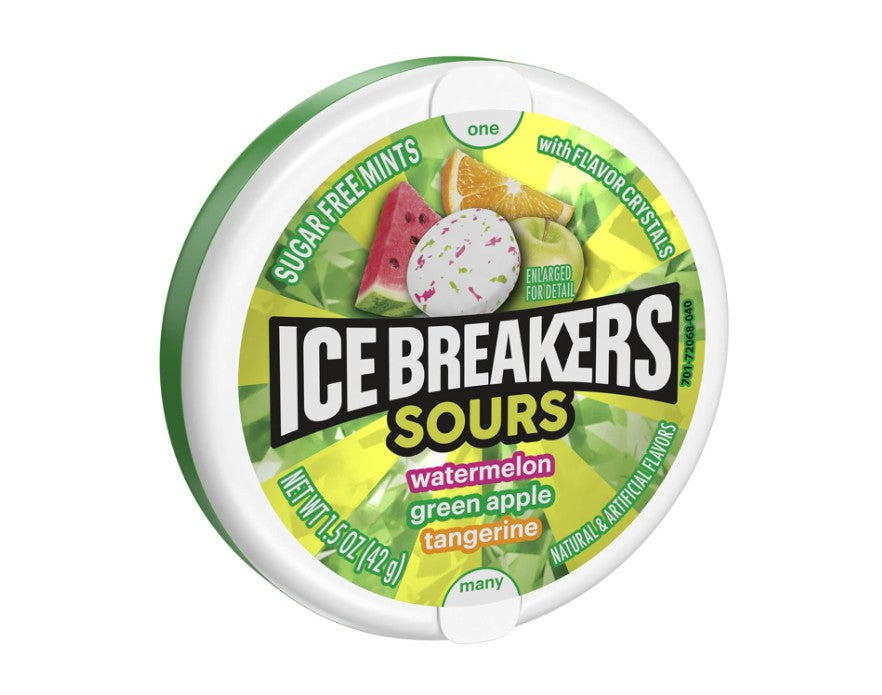 Ice Breakers Sours Watermelon, Green Apple & Tangerine Sugar-Free Mints 42g