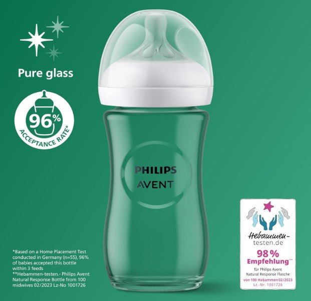 Philips Avent Natural Response Glass Baby Bottles Model SCY933/02, 2-Pack
