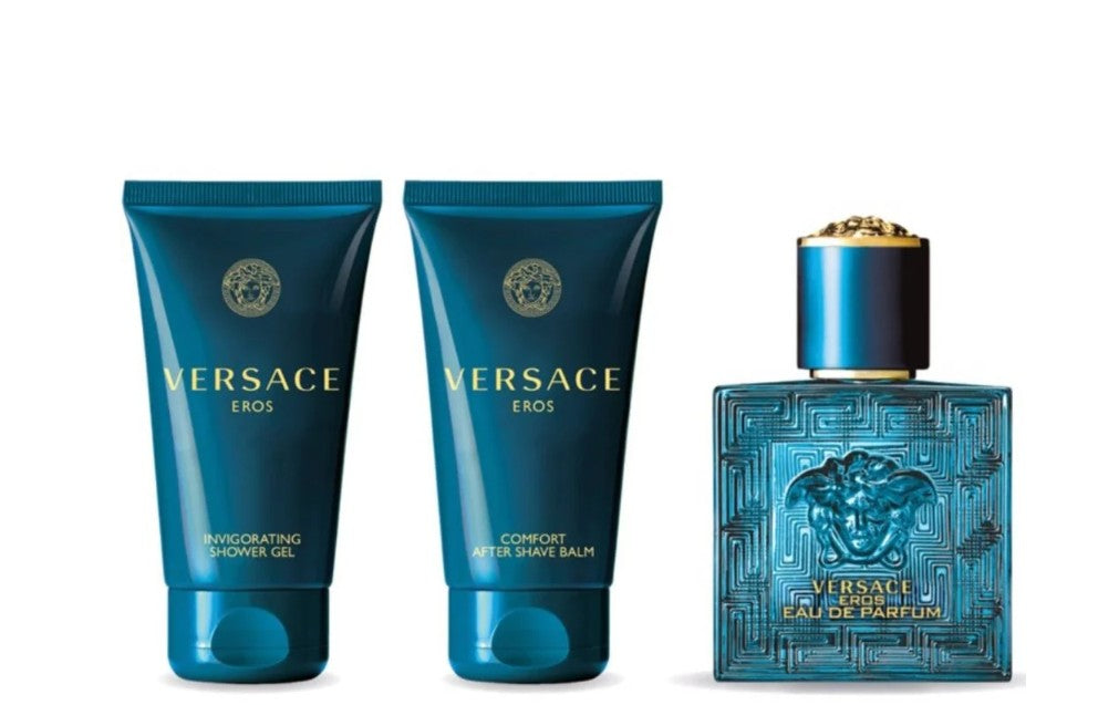 Versace Eros Eau de Toilette 50ml, Aftershave Balm 50ml &amp; Shower Gel 50ml Gift Set for Men
