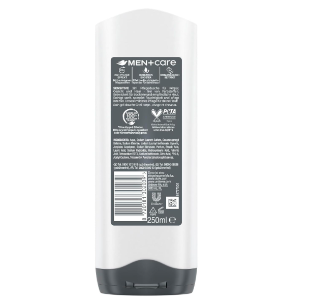Dove Men+Care Sensitive 3-in-1 Shower Gel 250ml